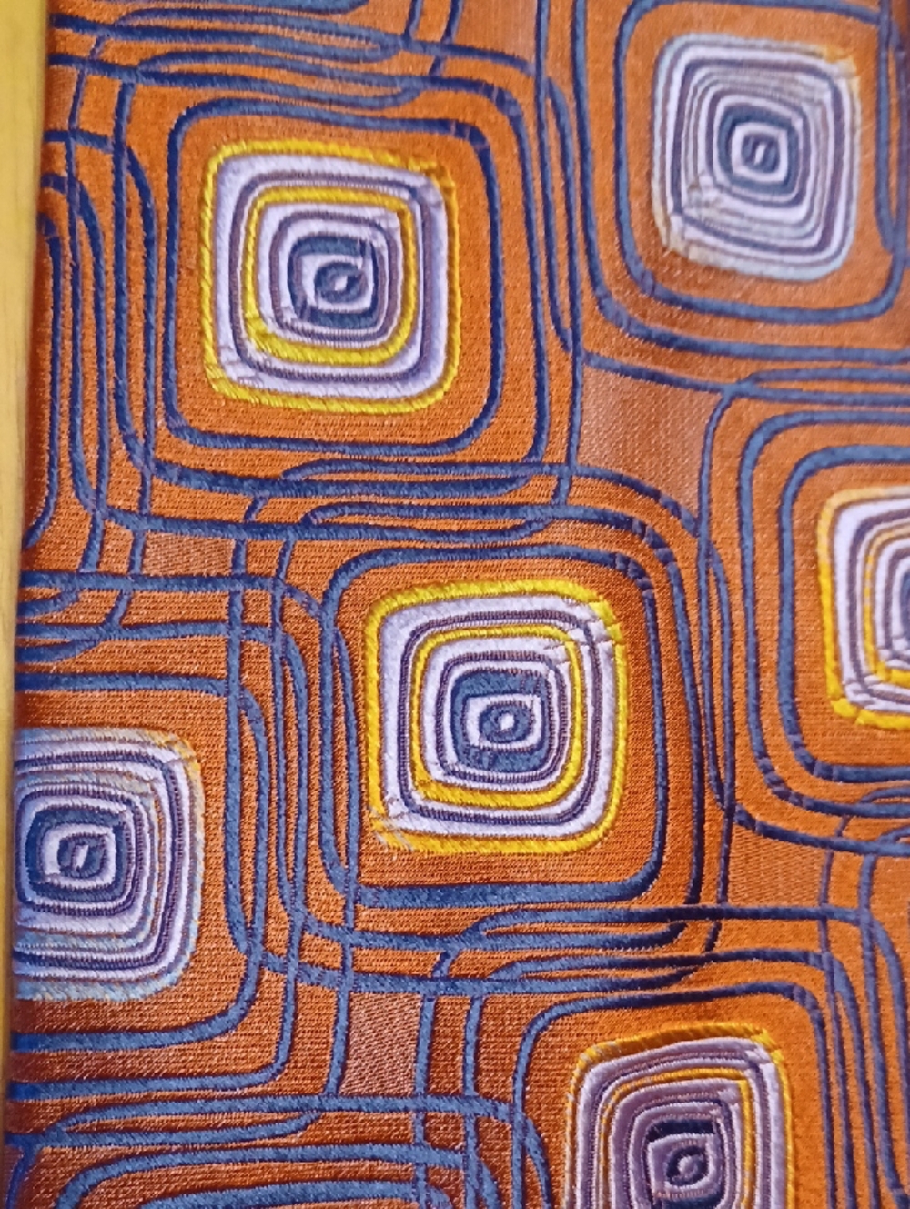 Dion Signature Men's Geometric Orange and Purple 100% Silk Tie - Picture 6 of 7